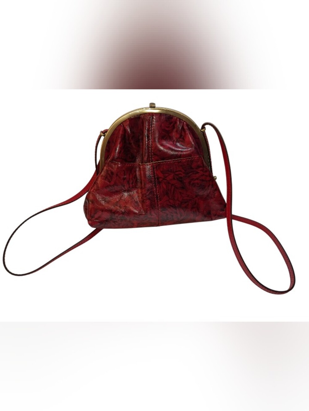 Patricia Nash Silvia Frame Crossbody Deep Red Floral 100% Leather Logo